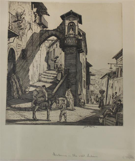 Job Nixon (1891-1938), 3 etchings, Una Trattoria 1928,  Subiaco 1926 and Madonna in the Wall, Subiaco